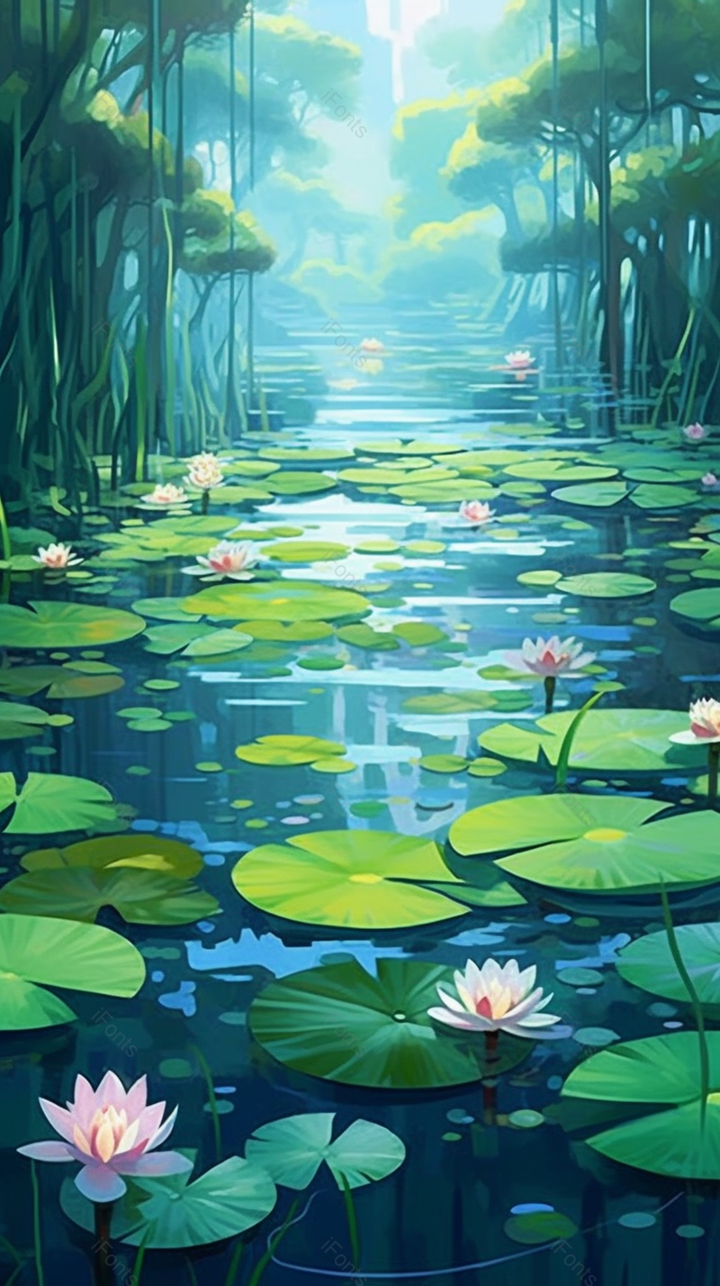 户外绿色的荷叶红色的荷花背景,插画/手绘图,插画/手绘图库,插画/手绘图下载,插画/手绘